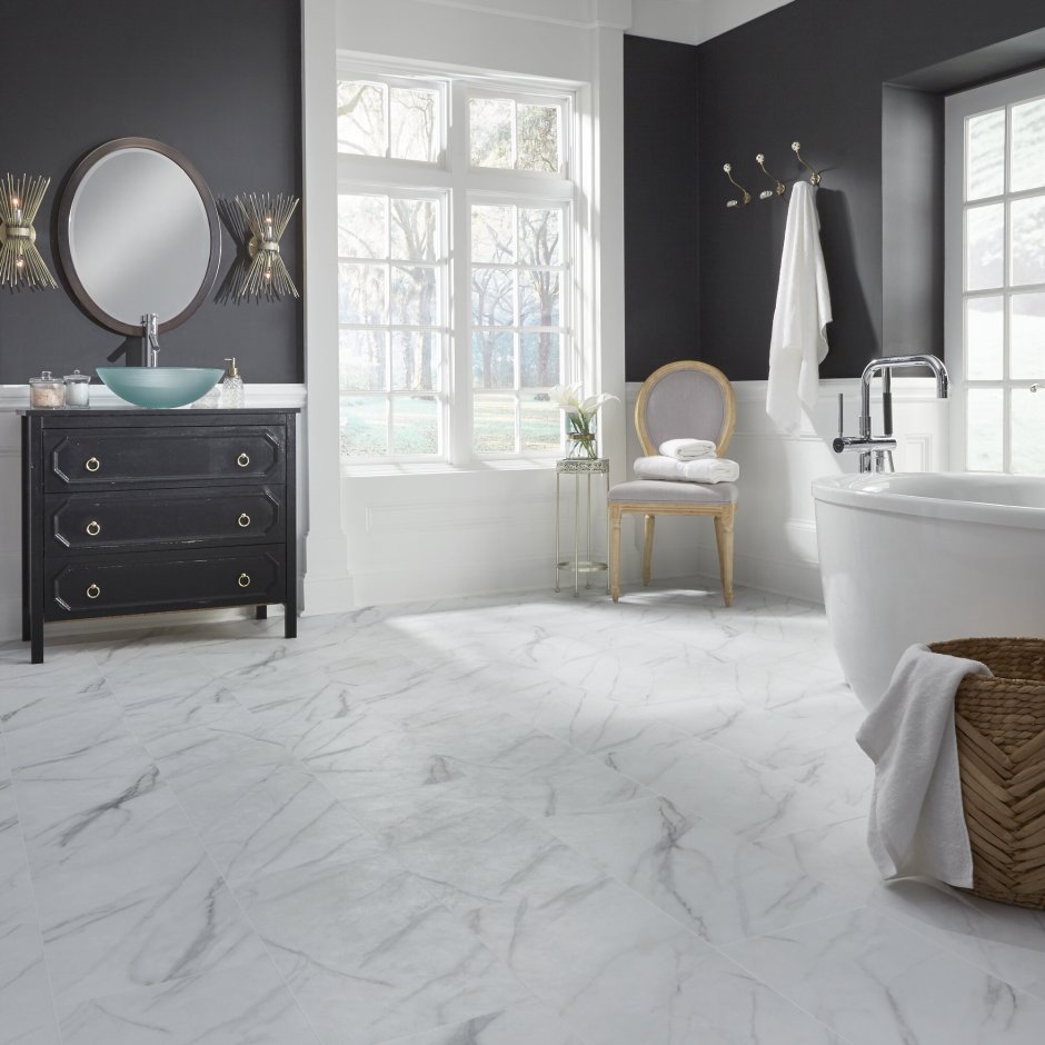 Кварцвиниловая плитка белый мрамор