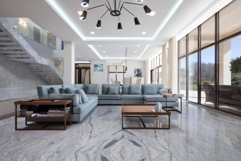 Линолеум под мрамор в гостиной