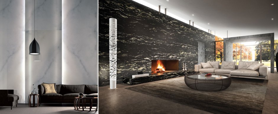 Мраморная стена в гостиной