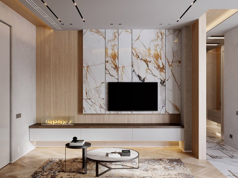 Мраморная стена в интерьере