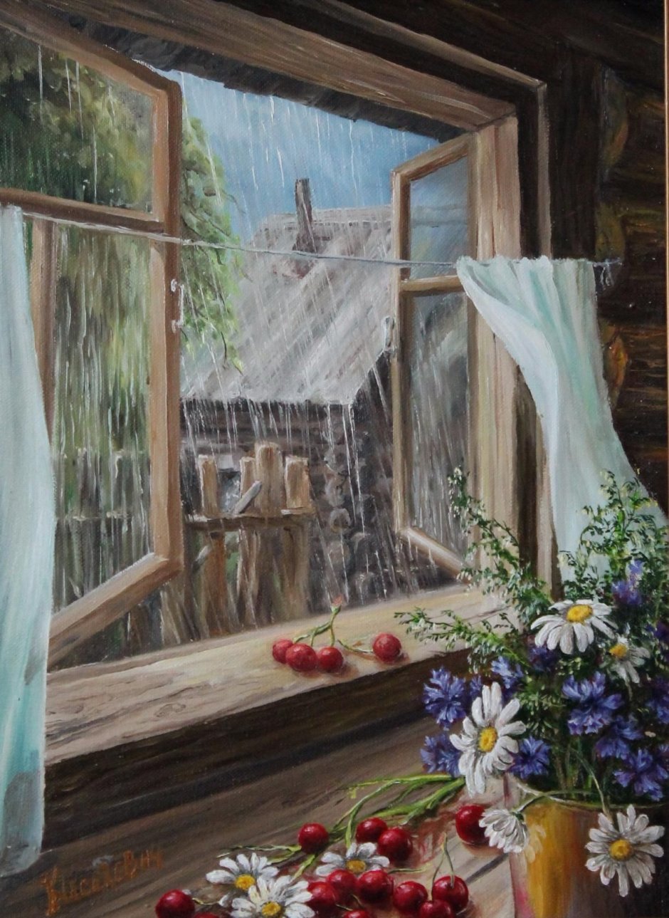 Деревенские окна с наличниками