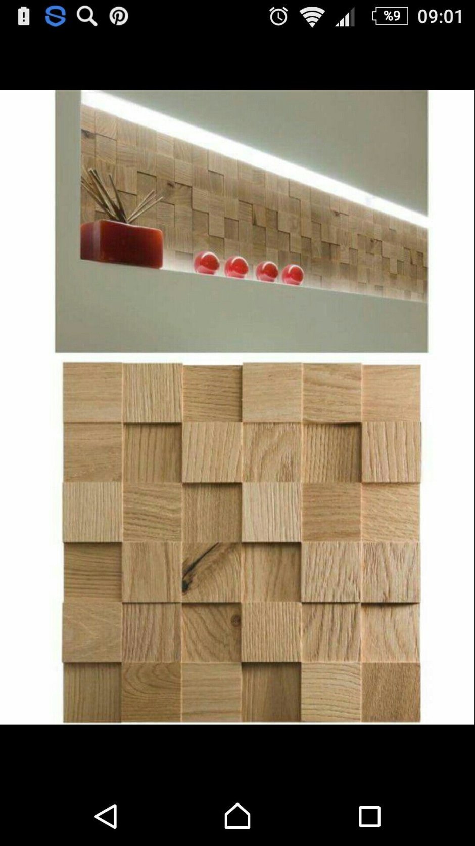 Декор стены деревянными квадратами