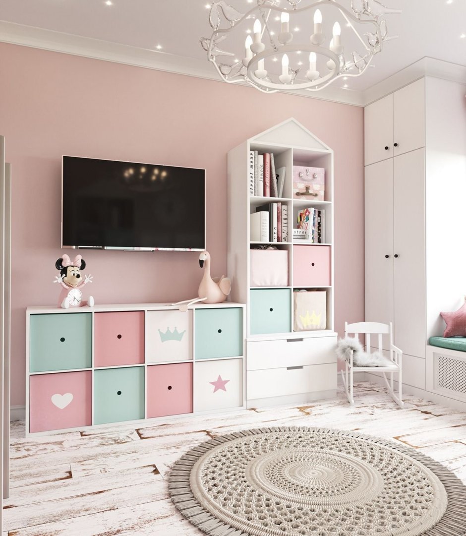 Детская комната с белой мебелью дизайн
