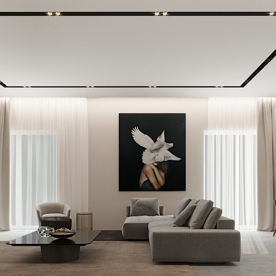 Освещение в гостиной с натяжным потолком