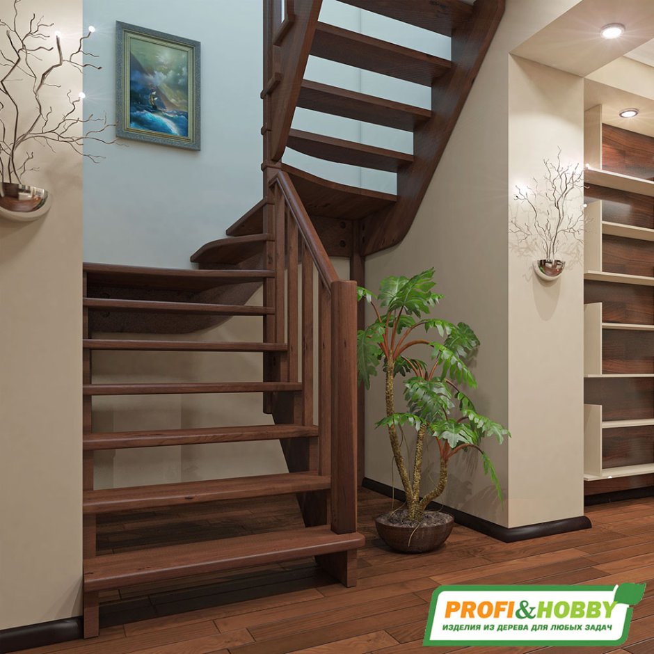 Двухмаршевая лестница на тетиве