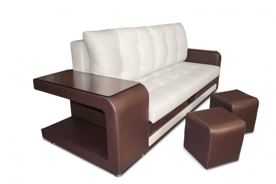 Квадро-2 угловой диван с баром, с пуфиками и столиком в подлокотниках