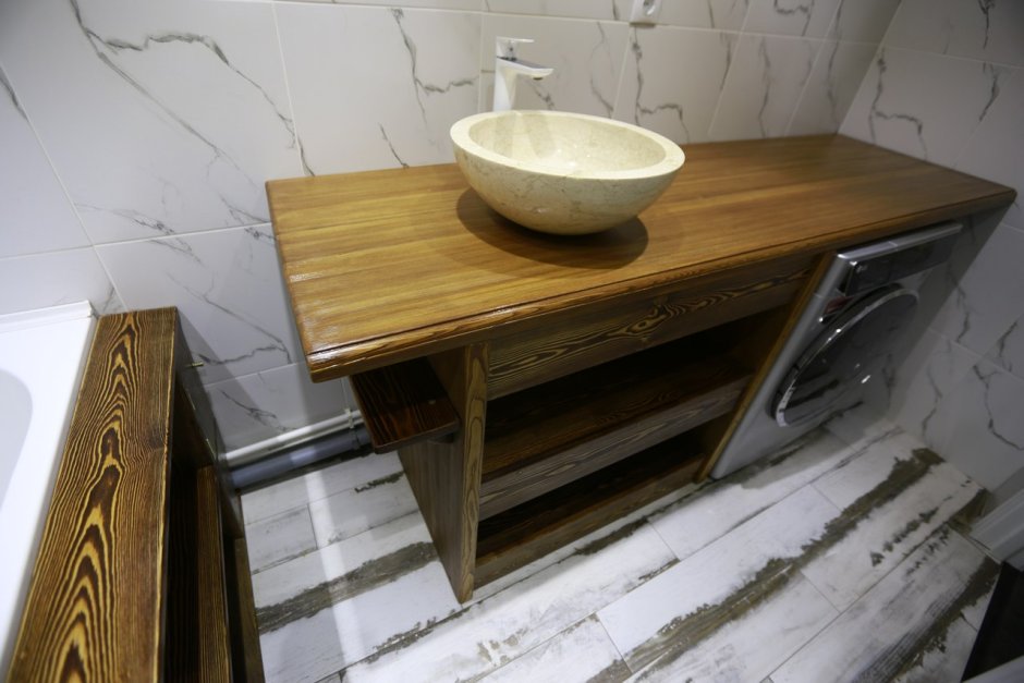 Деревянная столешница для ванной комнаты под раковину