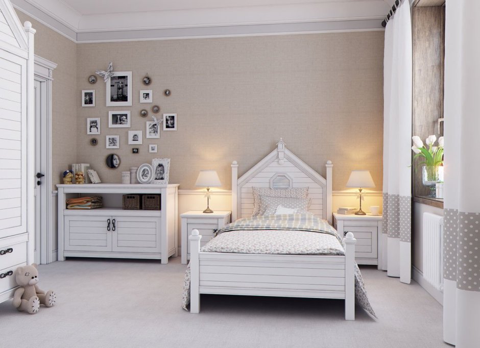 Интерьер детской с белой мебелью