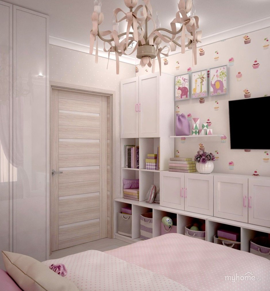 Бежевый и фиолетовый в интерьере детской для подростка Неоклассика