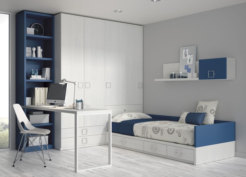Комната подростка с белой мебелью