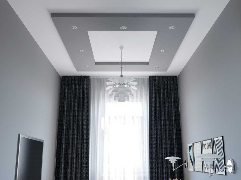 Хайтек потолок из гипсокартона для зала