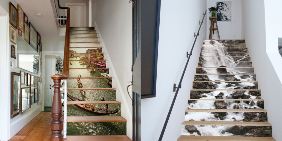 Стена под лестницей декор