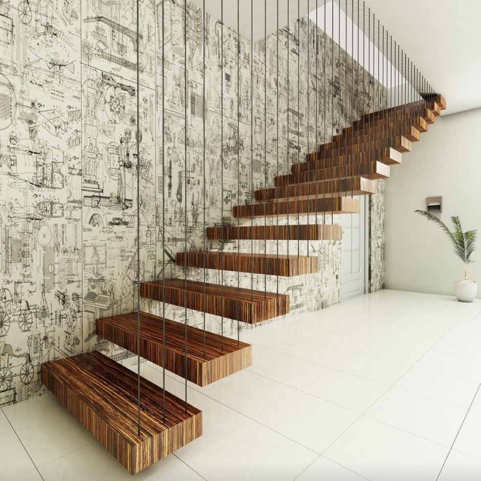 Гостиная с лестницей