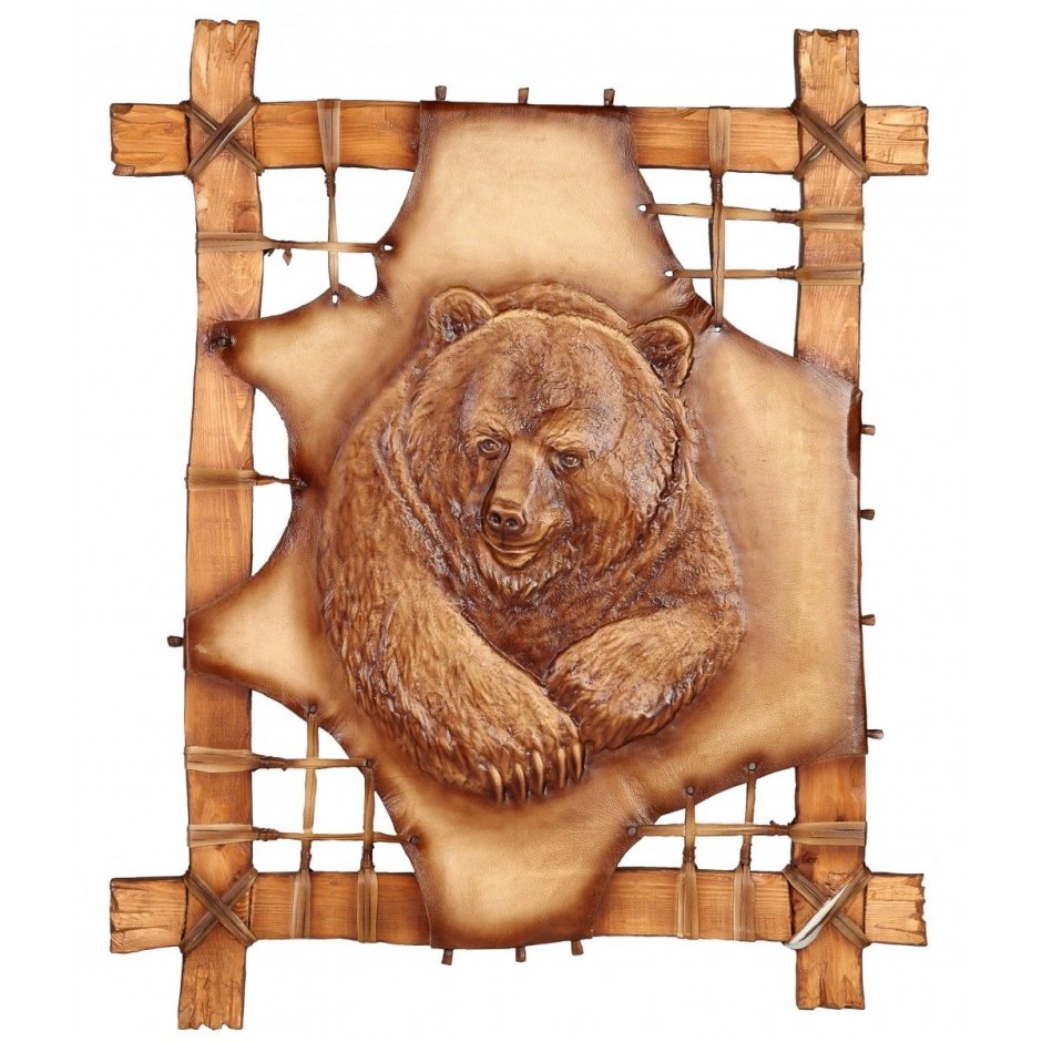 Деревянное панно медведь