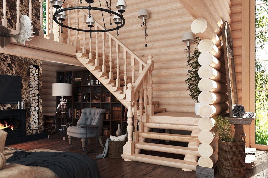 Одномаршевая лестница с забежными ступенями