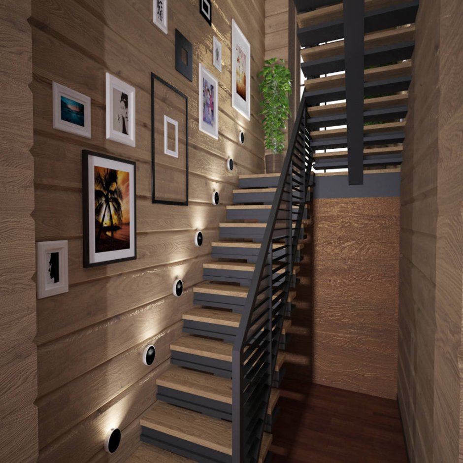 Лестница в стиле Прованс в деревянном доме