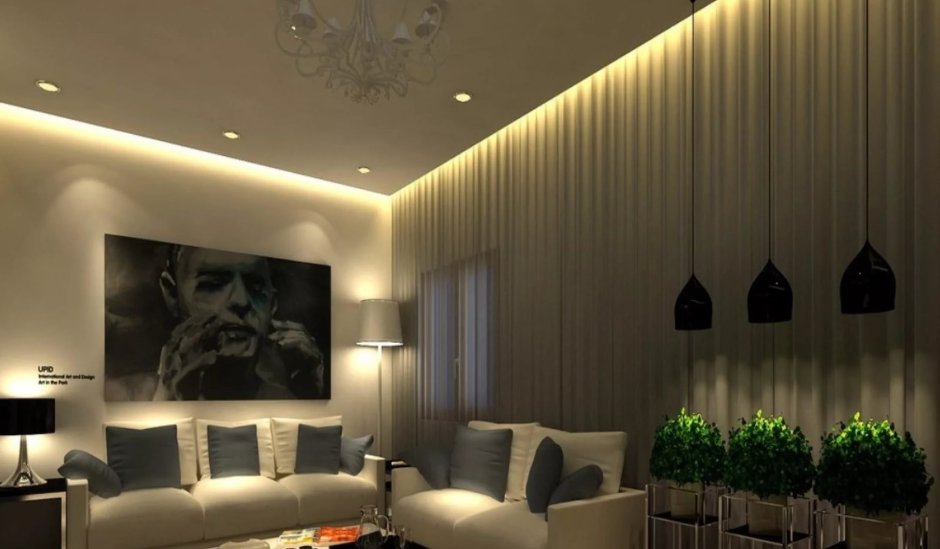 Парящий натяжной потолок в ванной