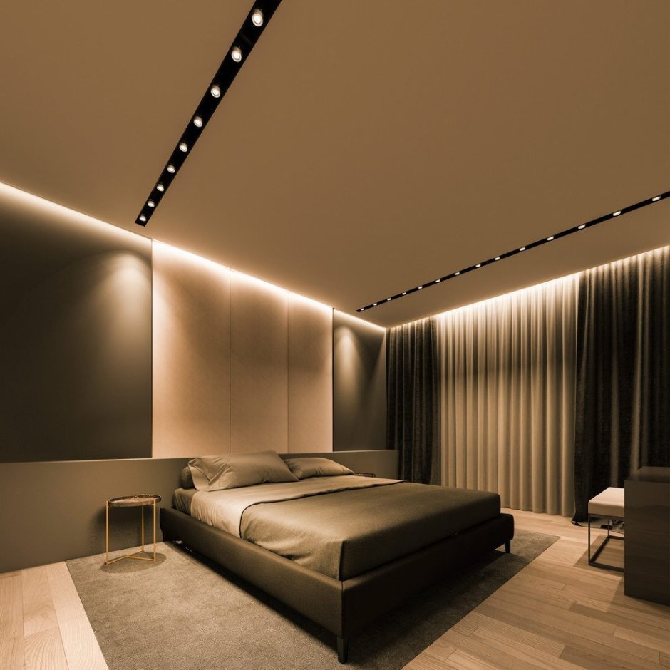 Темный натяжной потолок с подсветкой