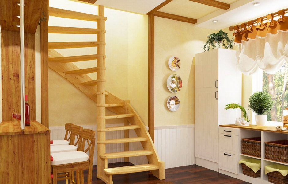 Винтовая лестница в небольшом частном доме