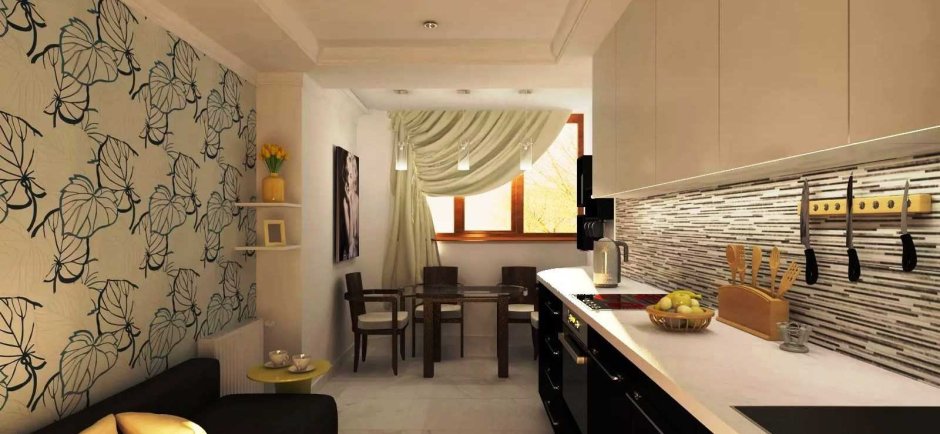 Обои в интерьере кухни реальные