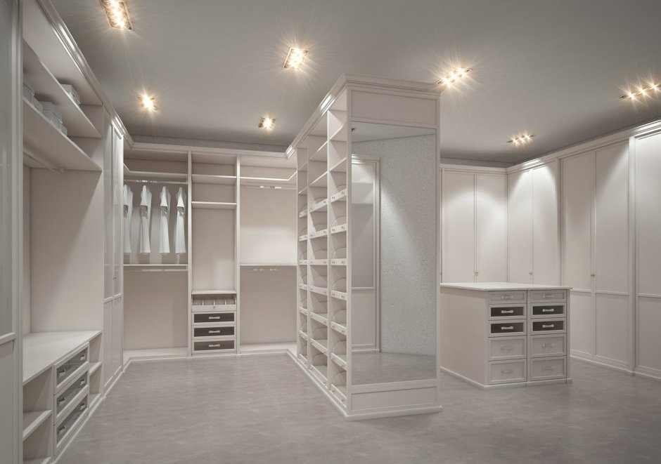 Гардеробная в светлых тонах