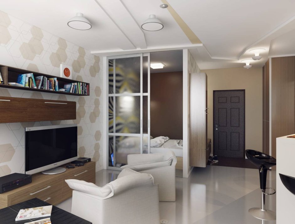 Кровать и диван в студии 30 кв.м