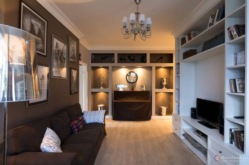 Интерьер однокомнатной квартиры 35 м2 с нишей