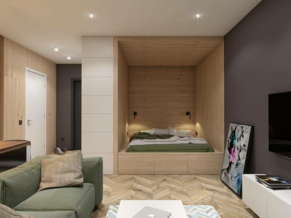 Кровать в нише в однокомнатной