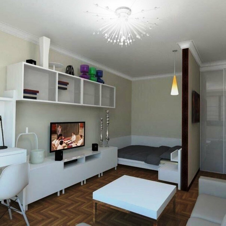 Зонирование спального места шторами