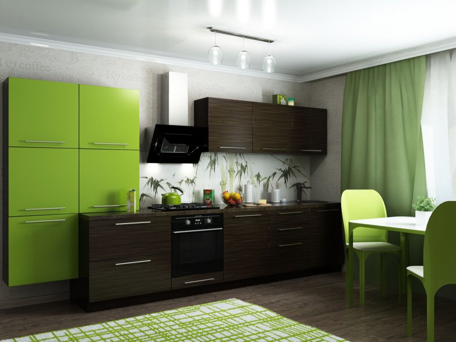 Кухня зеленая с венге