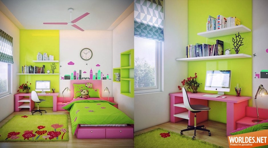 Комната для девочки в оттенках светло зеленого