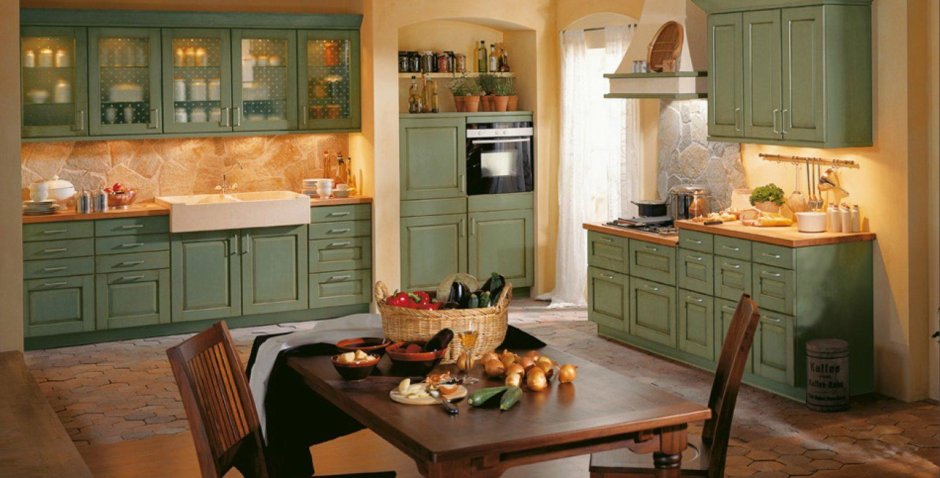 Кухня салатового цвета в стиле Кантри
