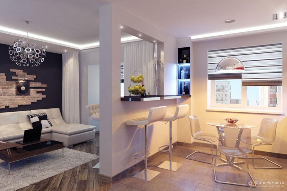 Кухня гостиная с перегородкой