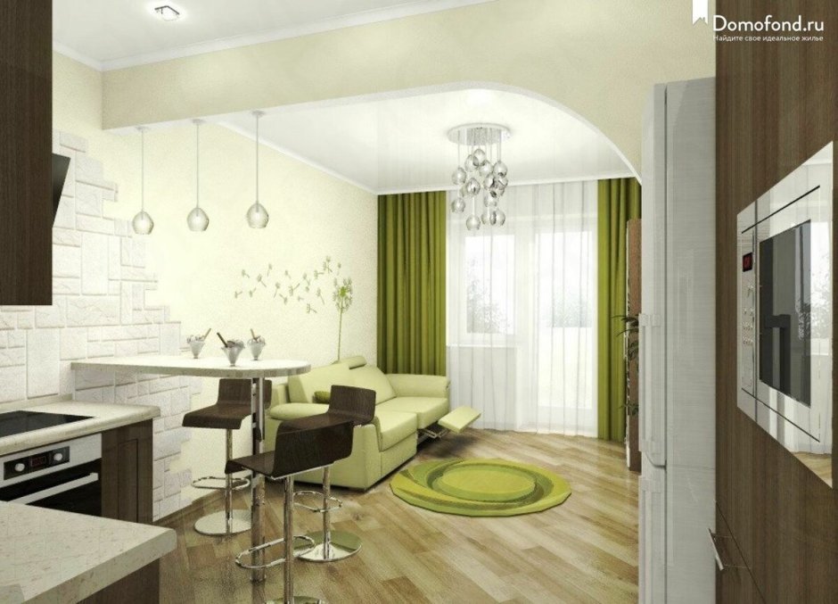 Интерьер студии 20 кв.м с балконом