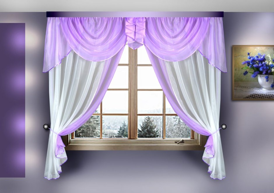 Шифоновые шторы фиолетовые с ламбрекеном