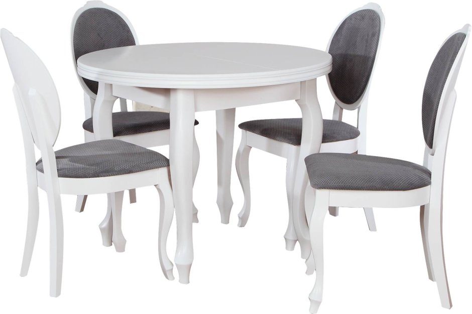 Белые круглые столы и стулья для кухни