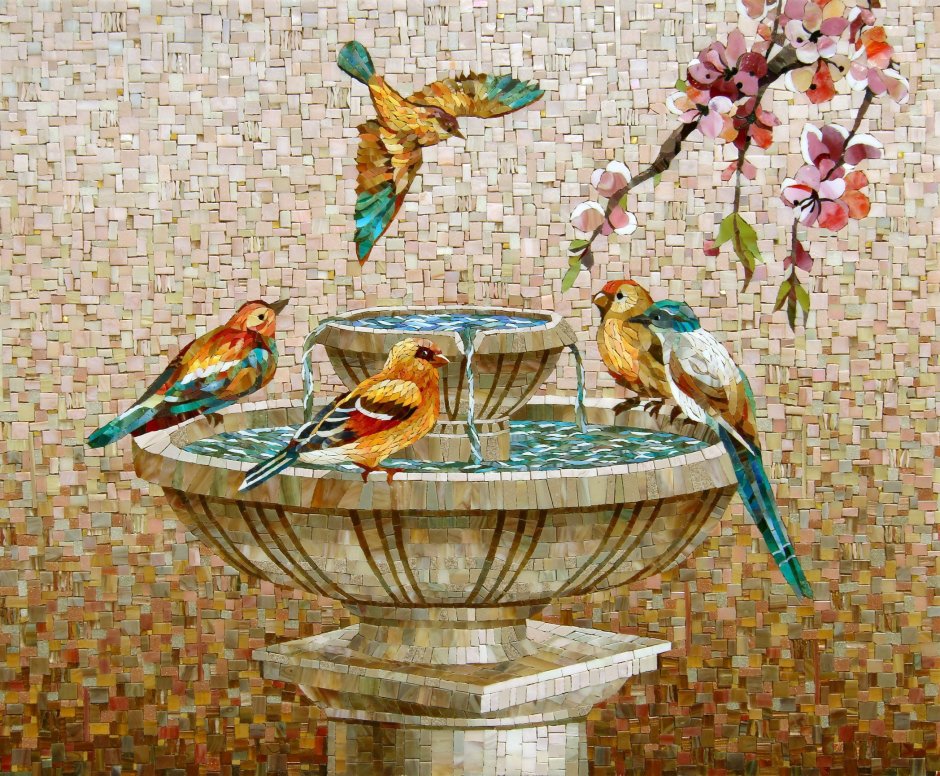 Плитка с птичками в ванной