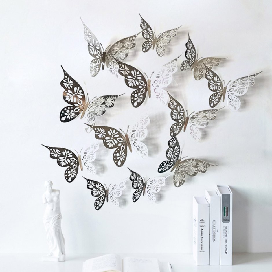 3d полые золотые серебряные наклейки на стены с бабочками