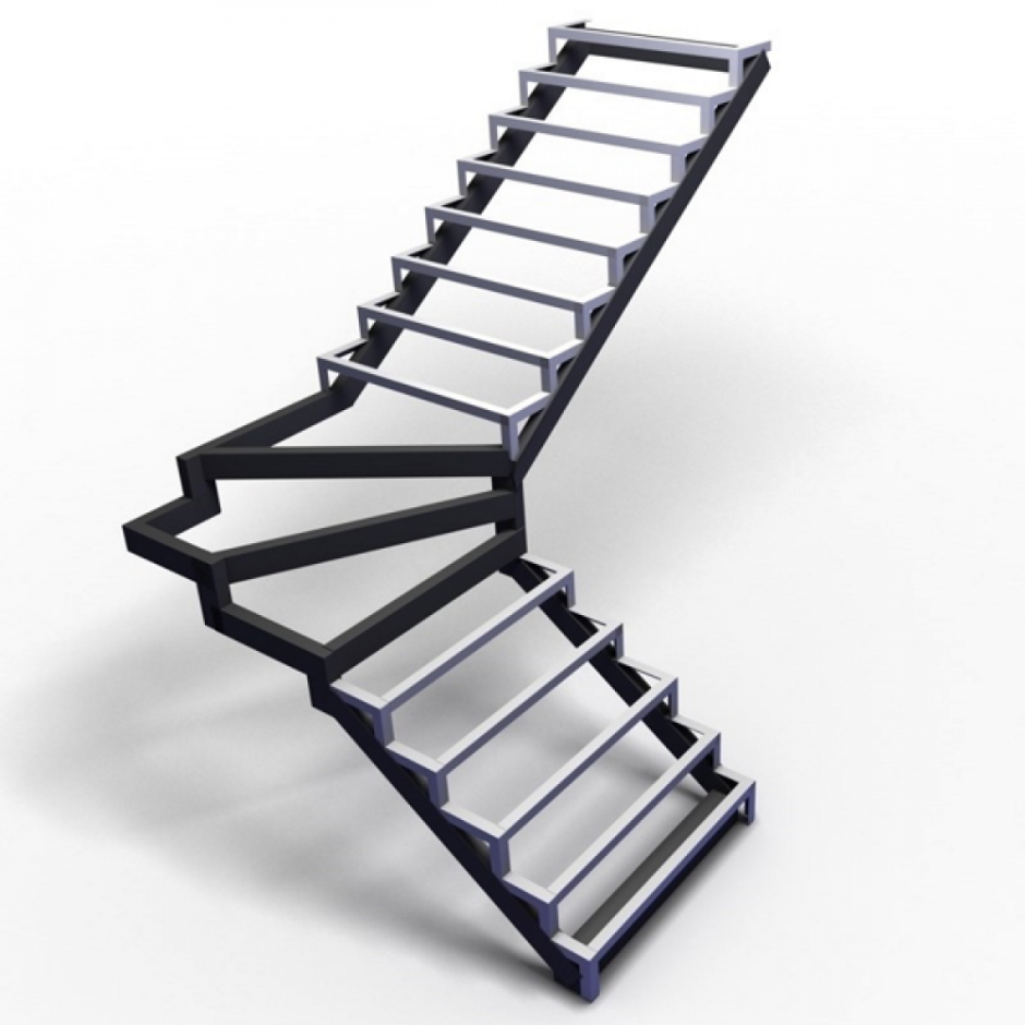 Лестница с забежными ступенями из металла