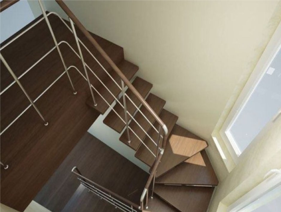 Лестница п-образная с забежными ступенями на металлическом каркасе