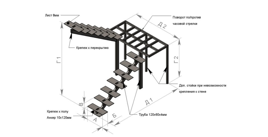 Монтажная схема металлической лестницы