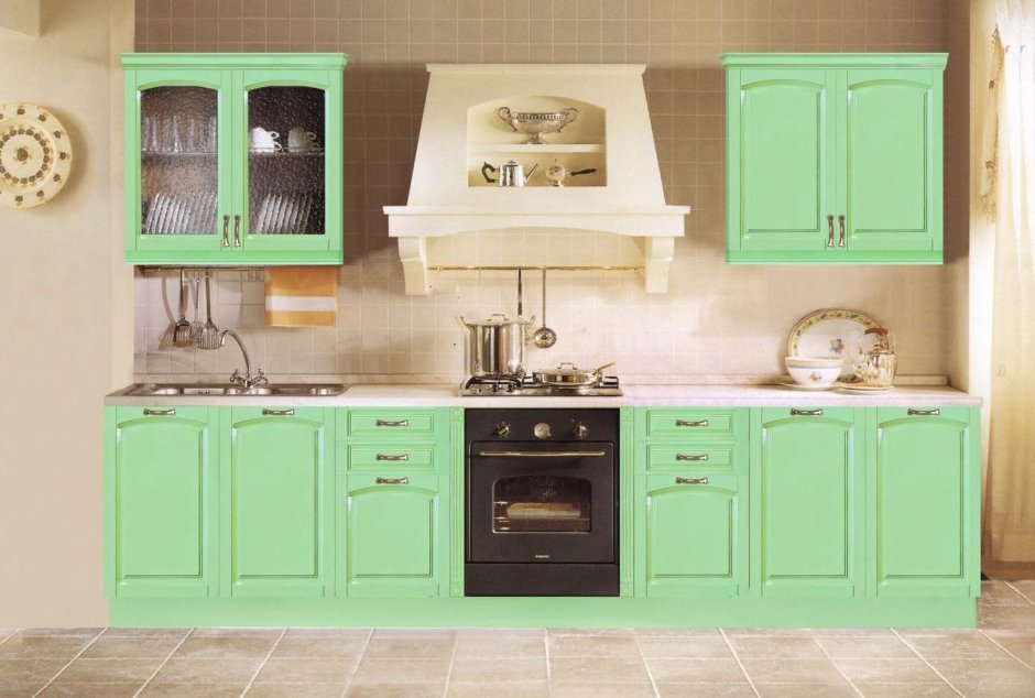 Кухонная мебель мятного цвета
