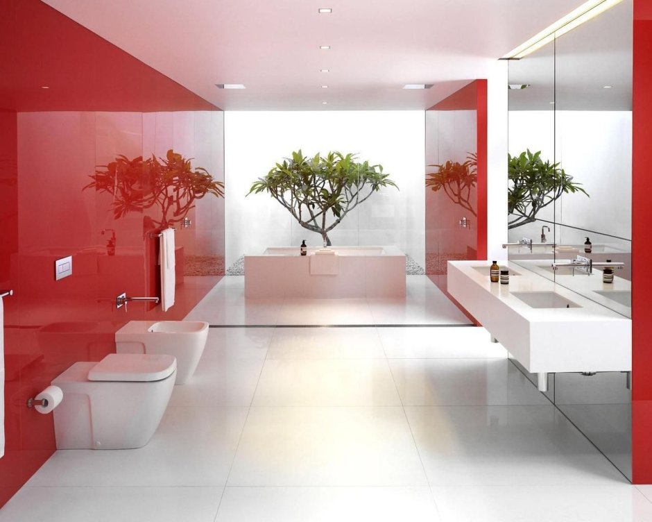 Luxury красный ванна интерьер