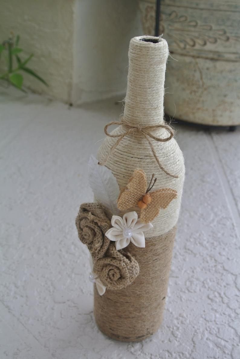 Декорирование бутылок шпагатом