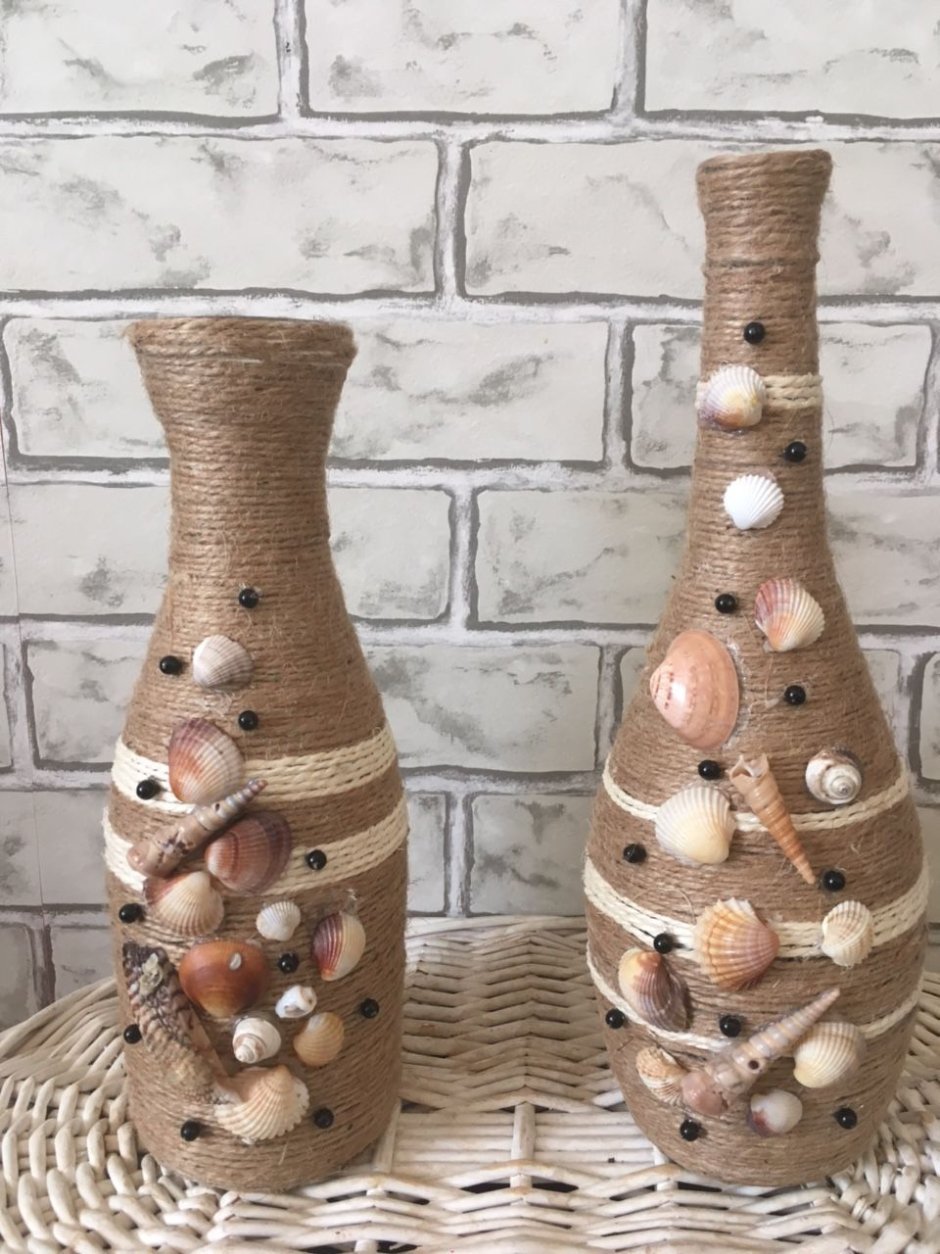 Декор бутылок джутом