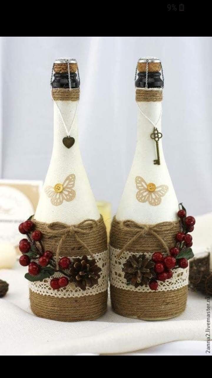 Бутылки декорированные джутом