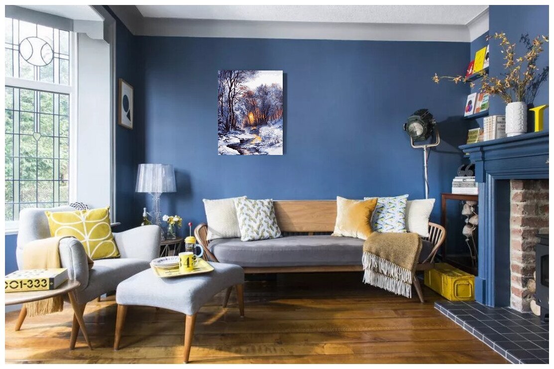 синий цвет в интерьере гостиной фото