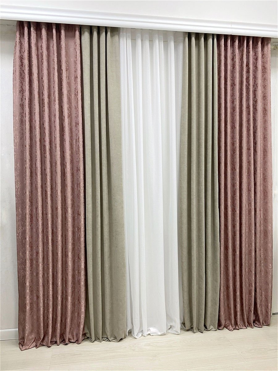 Комбинированные шторы из 2х цветов для гостиной