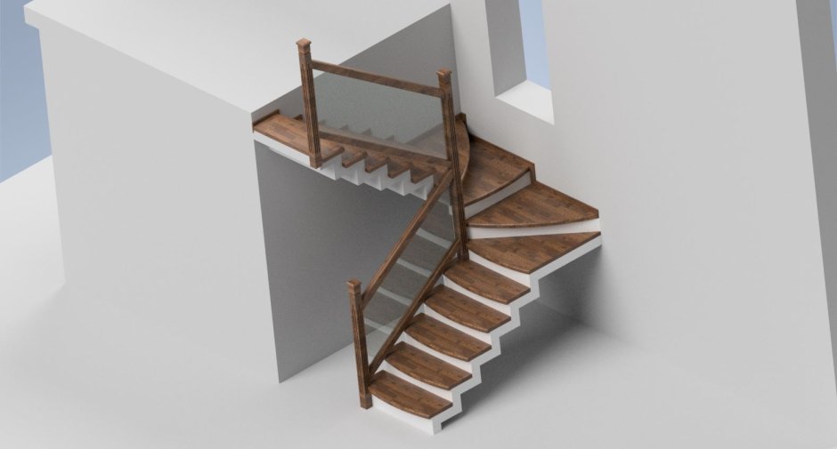 Лестница с забежными ступенями с поворотом на 180