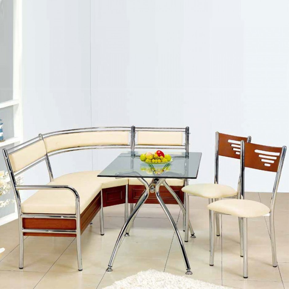 Кухонный уголок со стеклянным столом